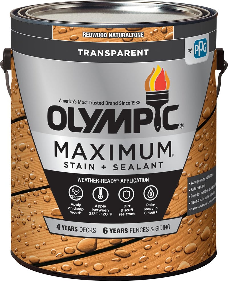 Olympic Maximum 1 Gal. Redwood Transparent Exterior Stain and Sealant in One Low VOC - Image 1